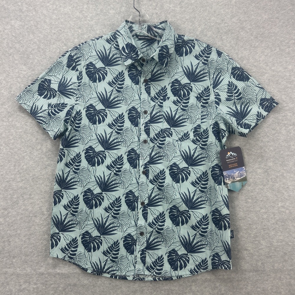 Mountain & Isles Shirt Mens Small Blue Floral Hawaiian Tropical Beach Resort NEW